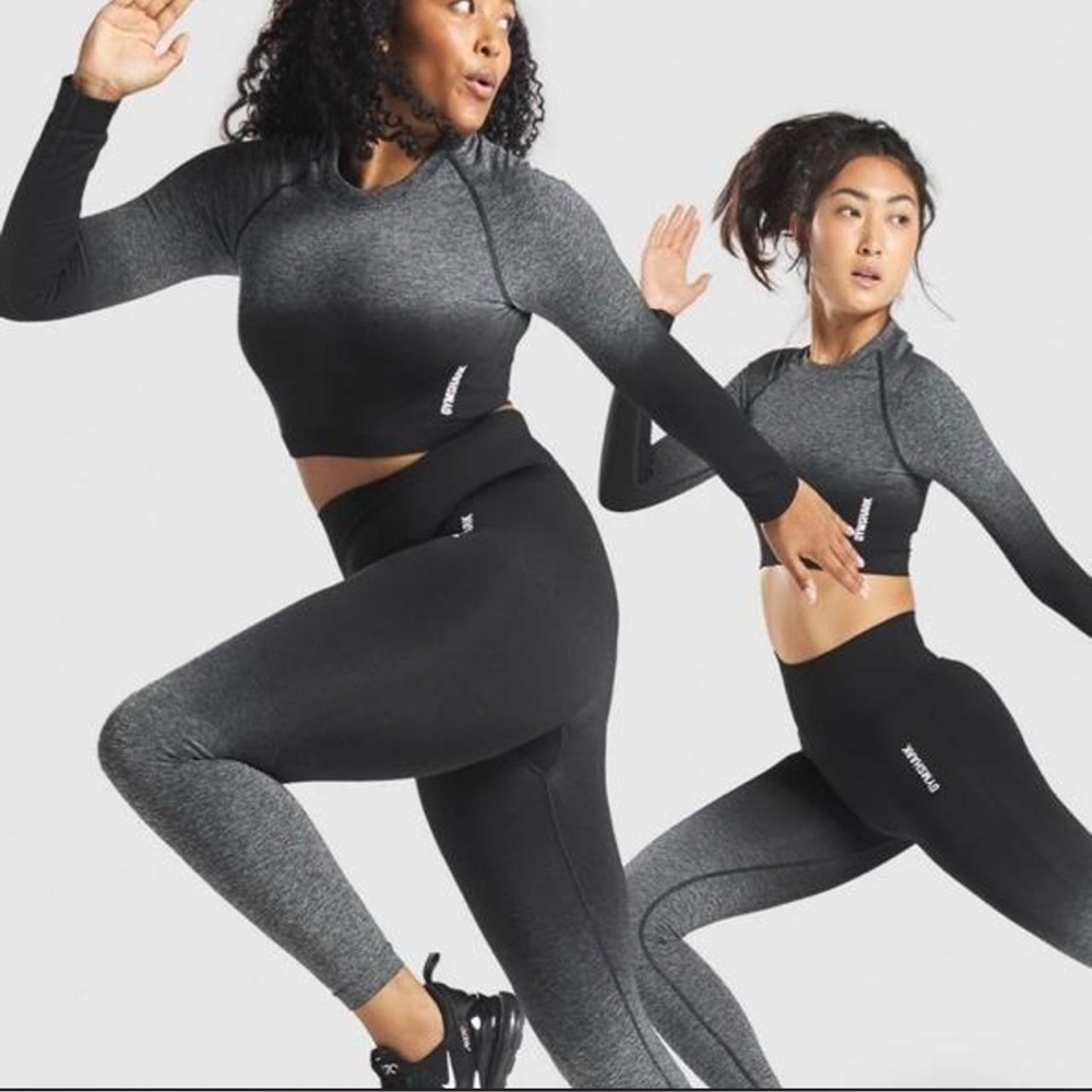 Gymshark Women’s Small Seamless Cropped Long Sleeve Shirt Top Black Ombré S - Picture 12 of 15